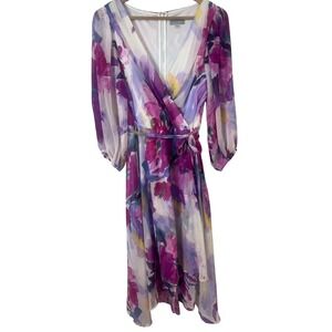 Marc New York Vibrant Floral Sheer Flared Lavender Dress Wedding Party Lined 14